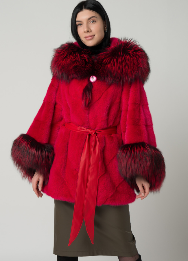 Шуба из норки в красном цвете модель № 1601 универмаг малина