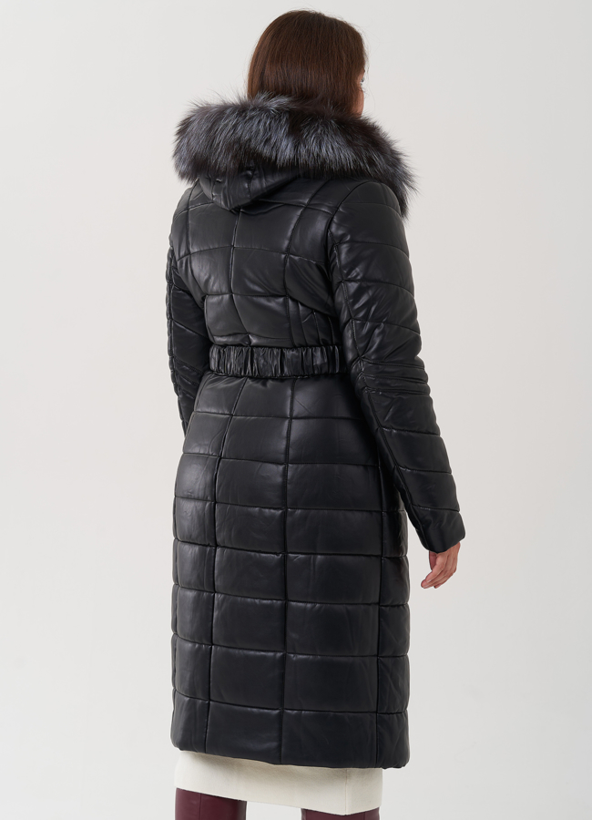 Пуховик из искусственной кожи с отделкой из натурального меха модель № 976 в кредит