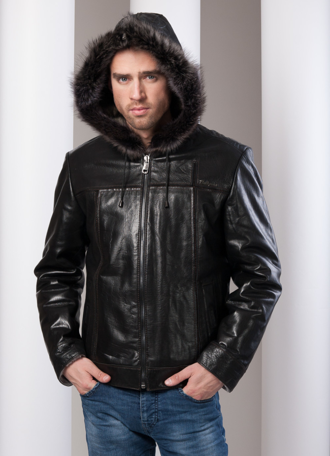 Кожаная дубленка  модель № DM-39 меха малина Кожаная дубленка  модель № DM-39 меха малина