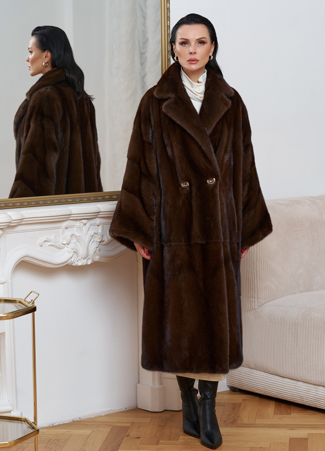 Шуба из скандинавской норки модель № 29418 меха малина