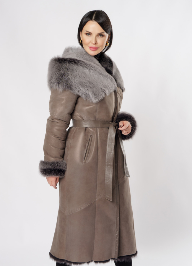 Дубленка с капюшоном на молнии модель № 7464 в рассрочку