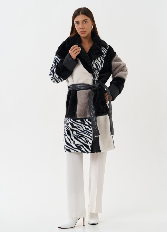 Шуба из эко меха с принтом модель № 28560 в кредит