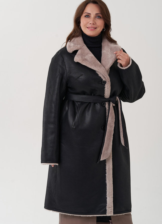 фото Двухсторонняя женская дубленка с английским воротником  модель № 82006 фото Двухсторонняя женская дубленка с английским воротником  модель № 82006