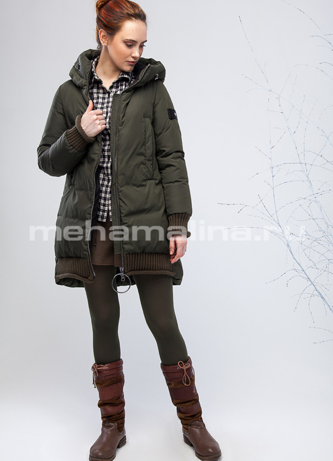 Женский пуховик цвета хаки модель № П-181 в рассрочку