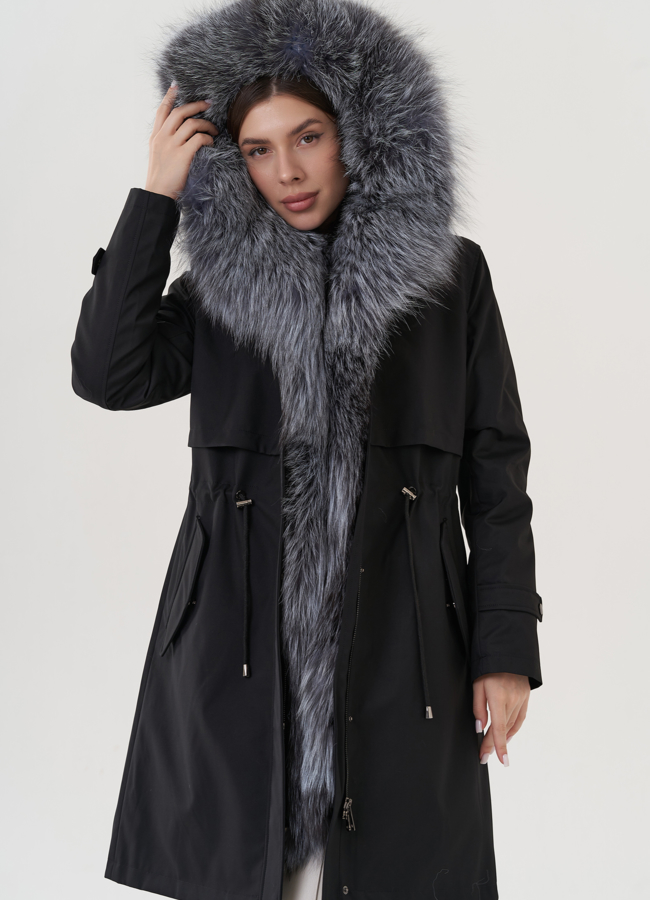 Женская парка с мехом чернобурки  модель № 25783 универмаг малина