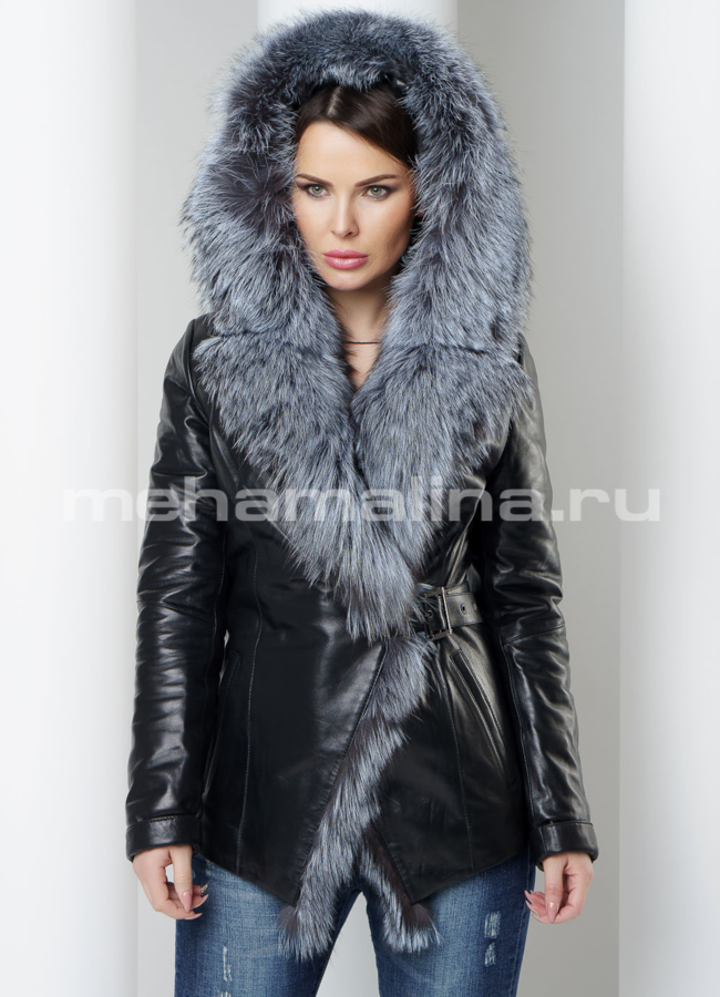 Кожаная куртка с чернобуркой модель № K-425 универмаг малина