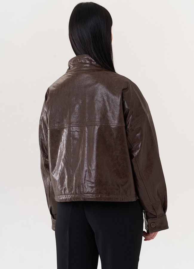 Кожаная куртка оверсайз модель № 26891 универмаг малина