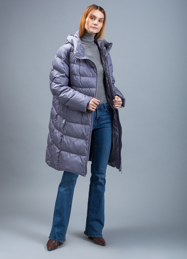 Пуховик женский на биопухе модель № П-346 меха малина