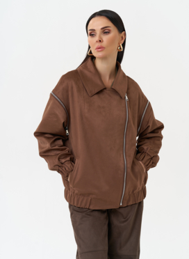 Куртка бомбер из эко замши со съемными рукавами