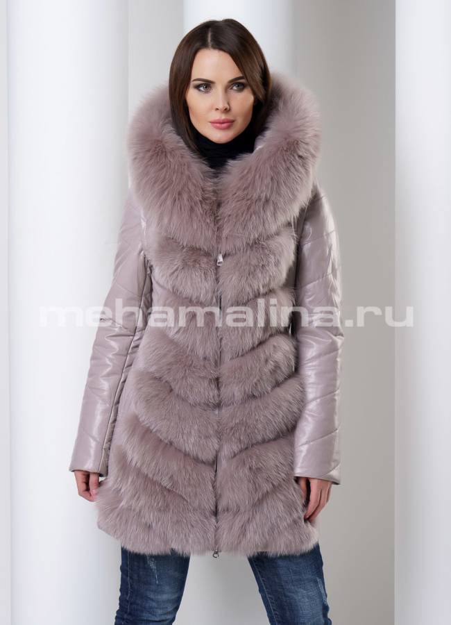 Пуховик трансформер  модель № 136 меха малина