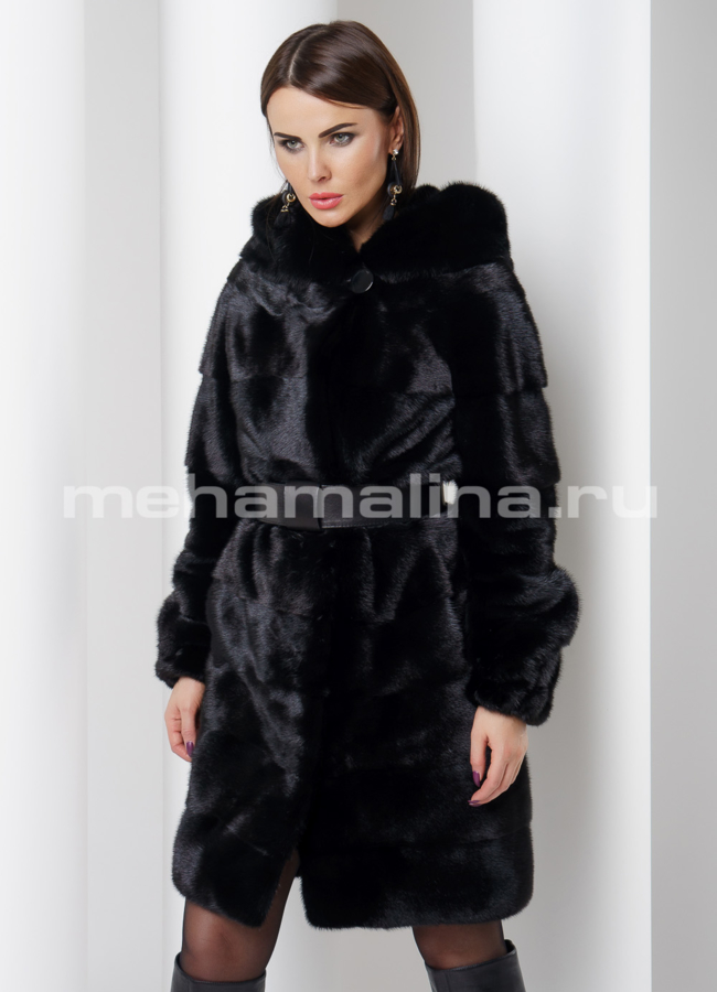 Шуба черного цвета из скандинавской норки модель № S-524 универмаг малина