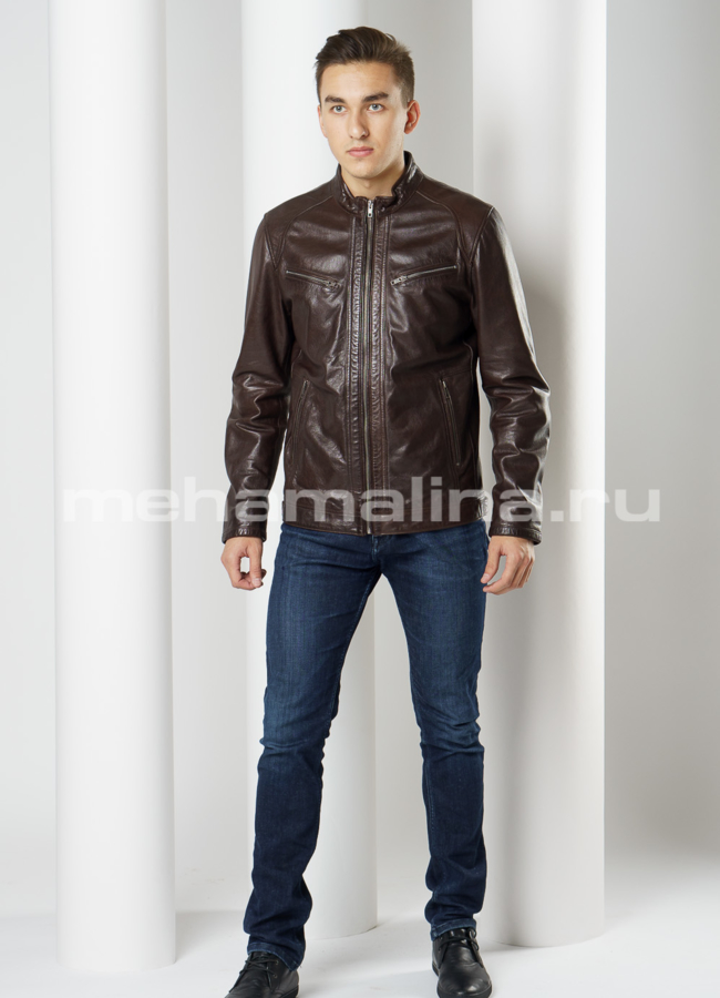 Современная кожаная куртка  модель № KP-204 универмаг малина