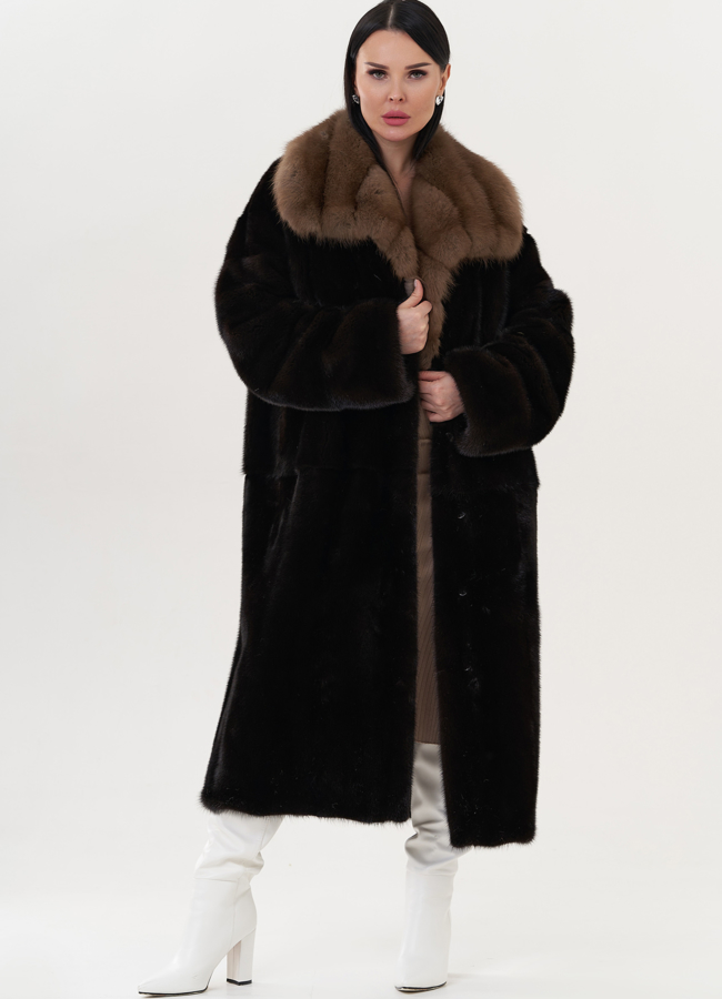 Норковая шуба с воротником из куницы модель № 26264 в кредит