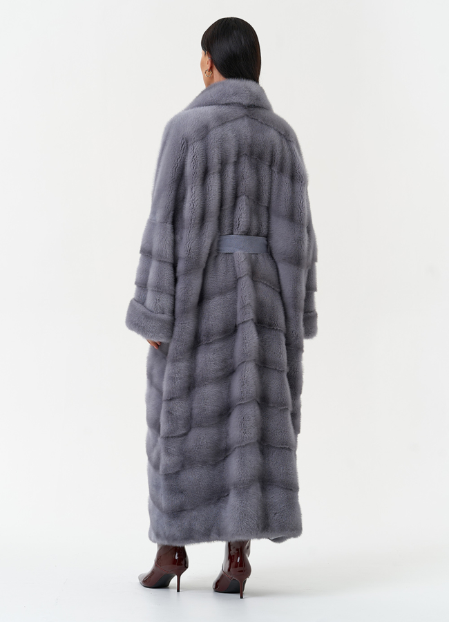 Длинная шуба из меха норки с английским воротником модель № 31041 в рассрочку