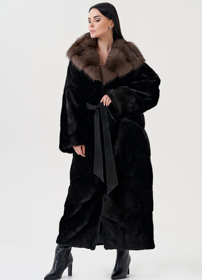 Норковая шуба с капюшоном из куницы  модель № 80059 в рассрочку