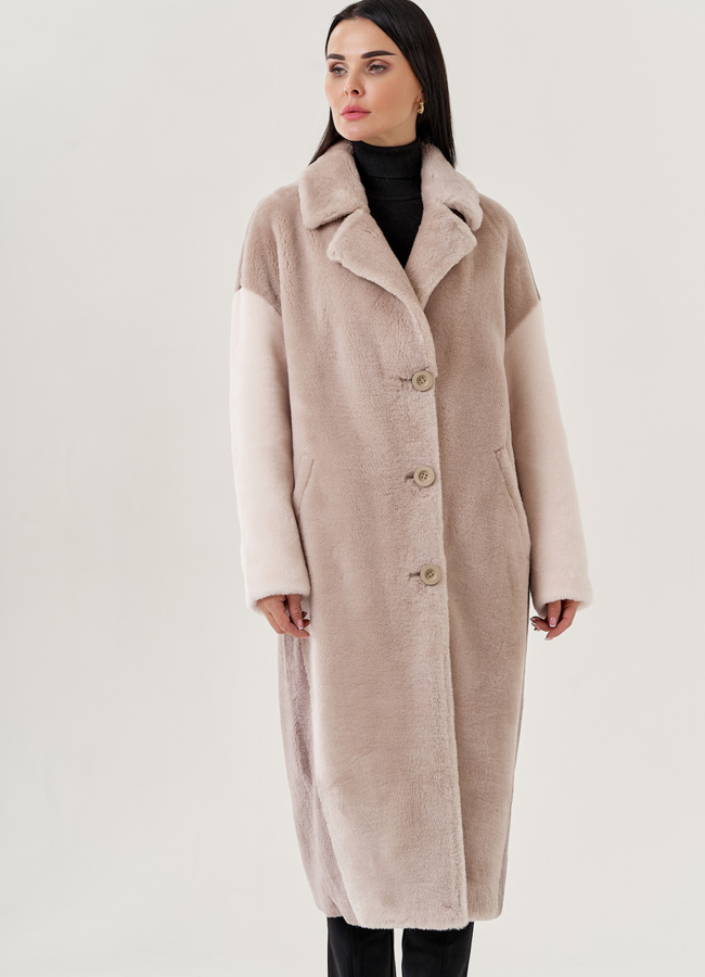 Женское пальто из эко меха  с английским воротником  модель № 79479 в кредит