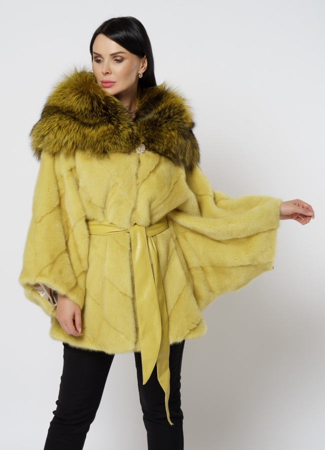 Желтая шуба из норки модель № 1214 универмаг малина