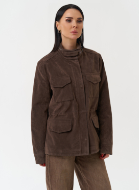 Женская парка из эко замши коричневого цвета Женская парка из эко замши коричневого цвета