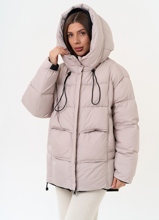 фото Двухсторонний женский пуховик с капюшоном модель № 31596 фото Двухсторонний женский пуховик с капюшоном модель № 31596