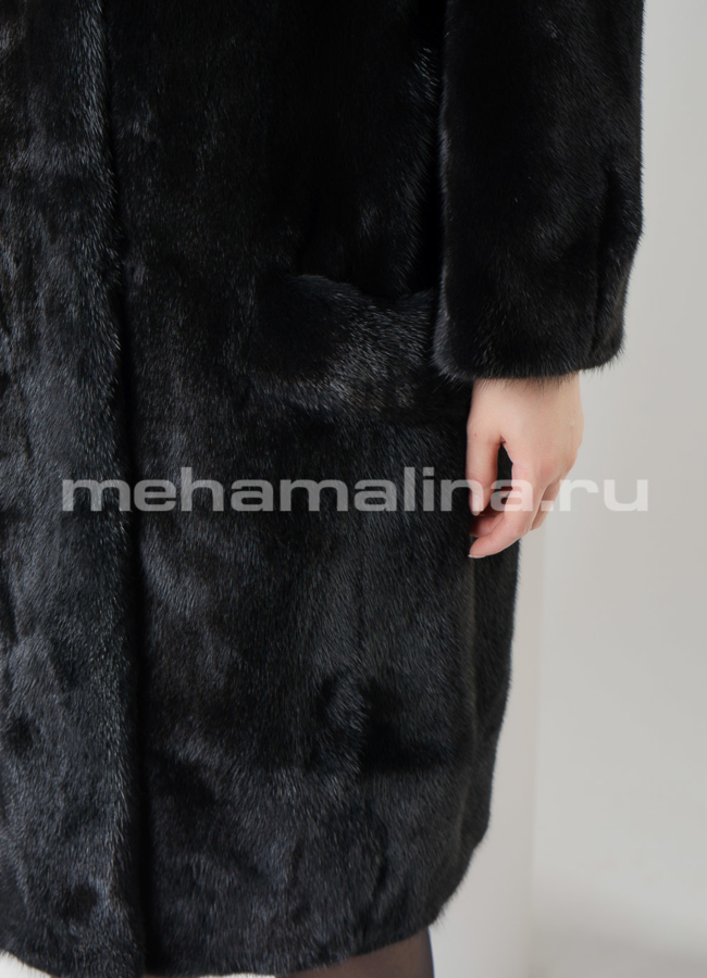 Норковая шуба черного цвета в роспуск с английским воротником  модель № 802 универмаг малина