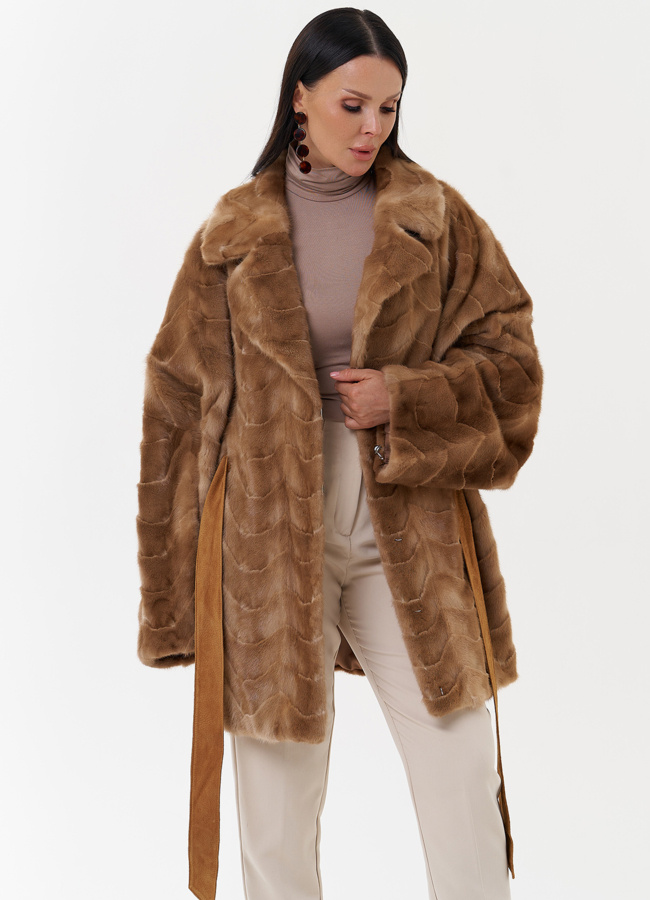 Женская шуба из скандинавской норки с поясом модель № 27636 универмаг малина