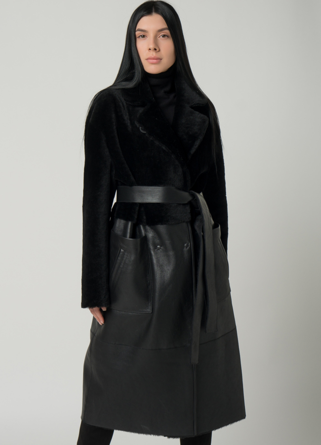 Двусторонняя женская дубленка с английским воротником модель № 22246 универмаг малина