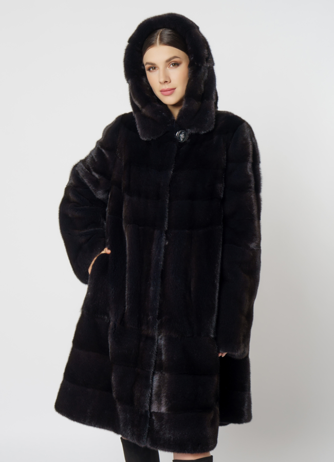 Шуба из скандинавской норки модель № S-517 меха малина