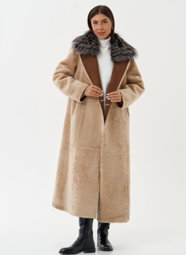 Двухсторонняя дубленка из эко кожи с мехом енота