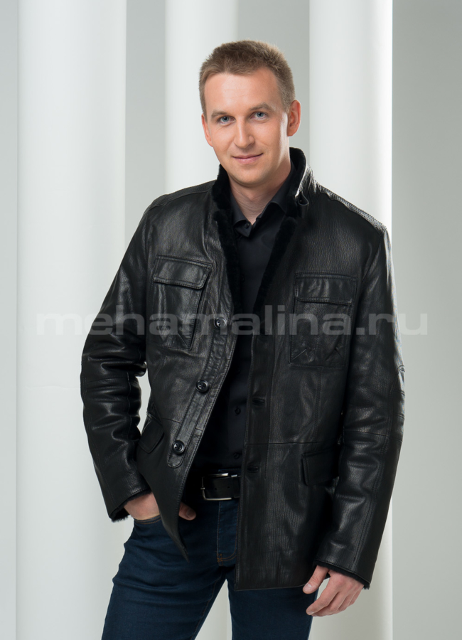 фото Кожаная дубленка черная Jumbo  модель № DM-61