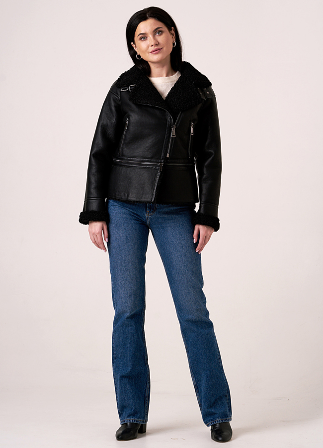 Дубленка трансформер черная на молнии  модель № 2010-2 в рассрочку