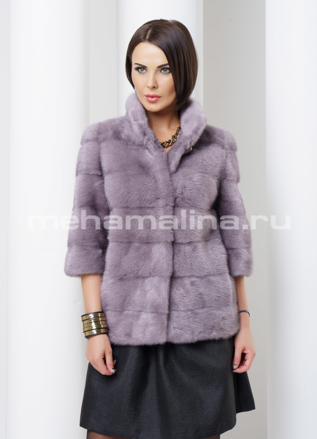Укороченная норковая шуба модель № S-449 меха малина