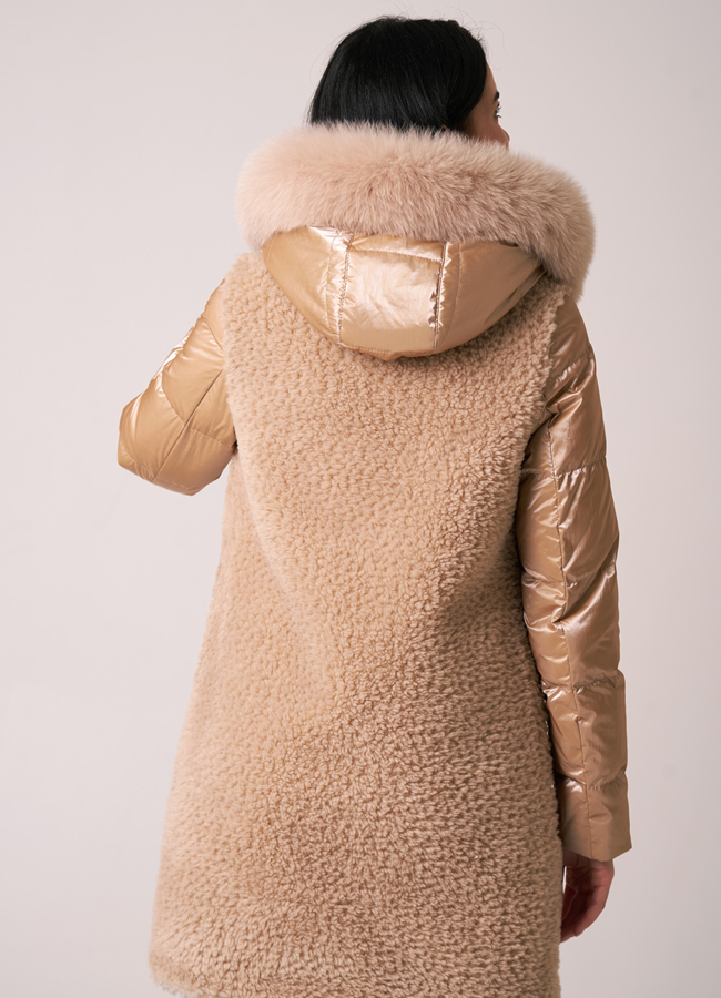 фото Пуховик с шерстью на молнии с капюшоном модель № 912-1