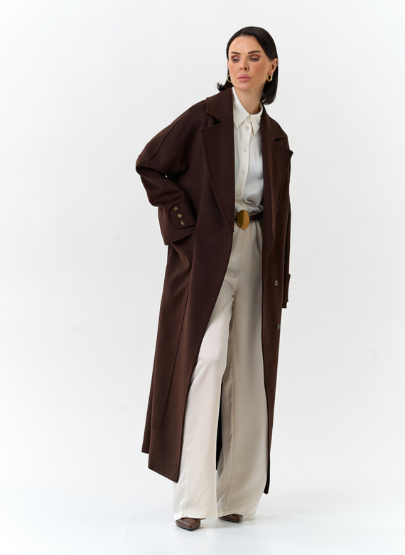 Женское длинное пальто с английским воротником