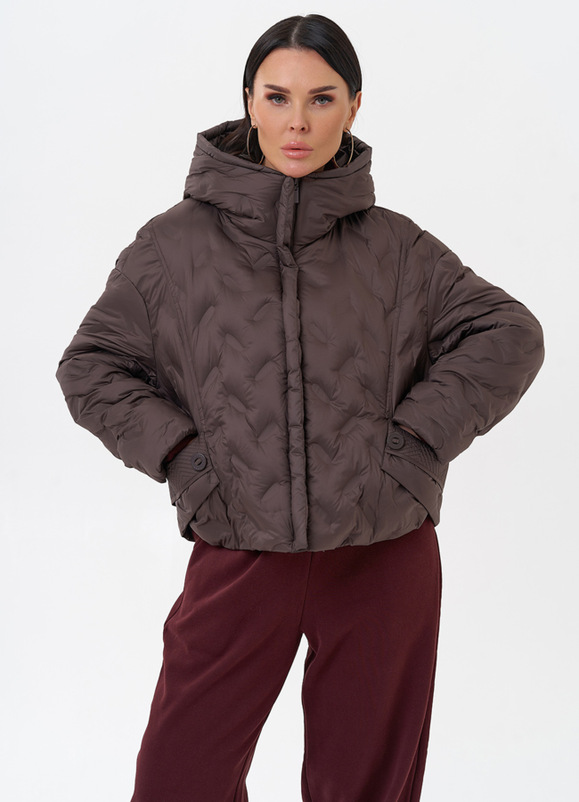 Женская куртка с капюшоном  модель № 29888 меха малина