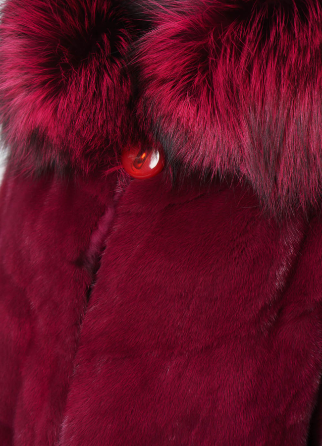 Шуба из норки бордового цвета модель № 1201 универмаг малина