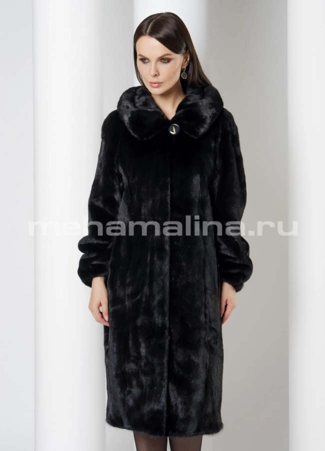 Черная норковая шуба с капюшоном модель № 3007 универмаг малина