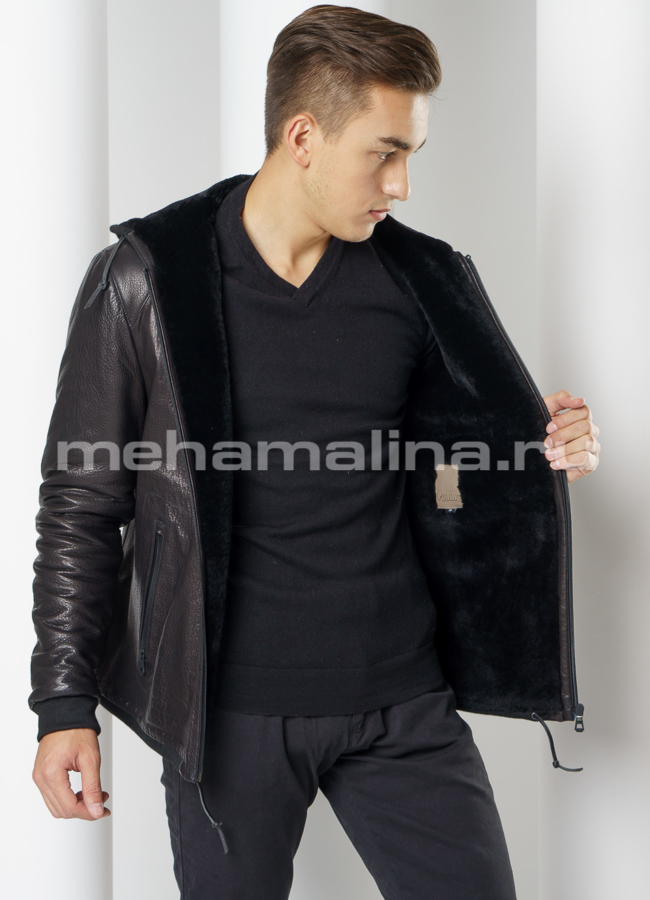 Дубленка с капюшоном модель № DM-120 универмаг малина