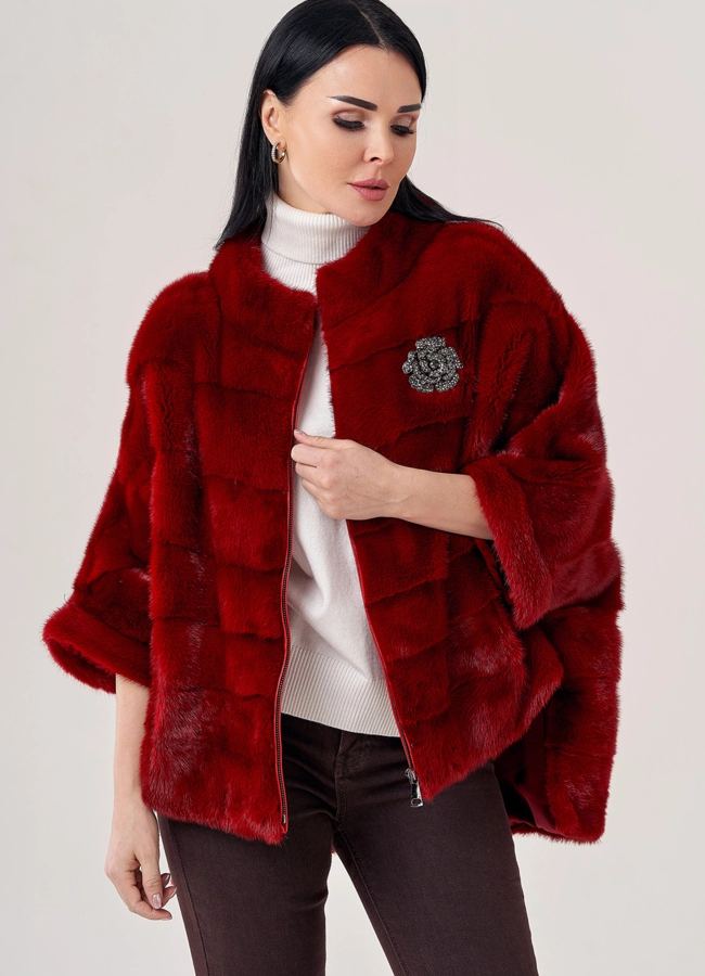 Короткая шуба из норки на молнии  модель № 23711 универмаг малина