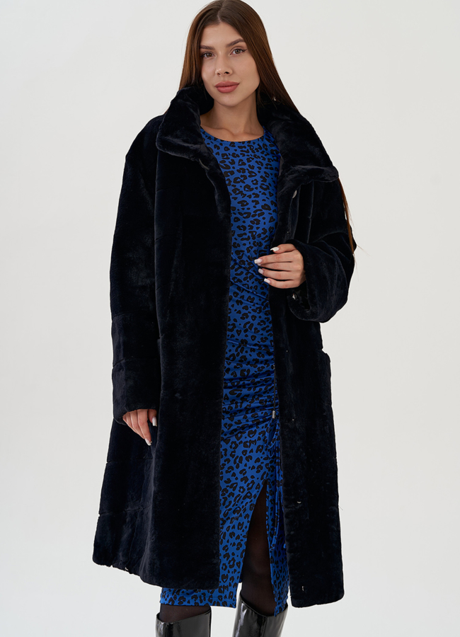 Шуба из меха кролика с воротником стойкой модель № 81863 универмаг малина