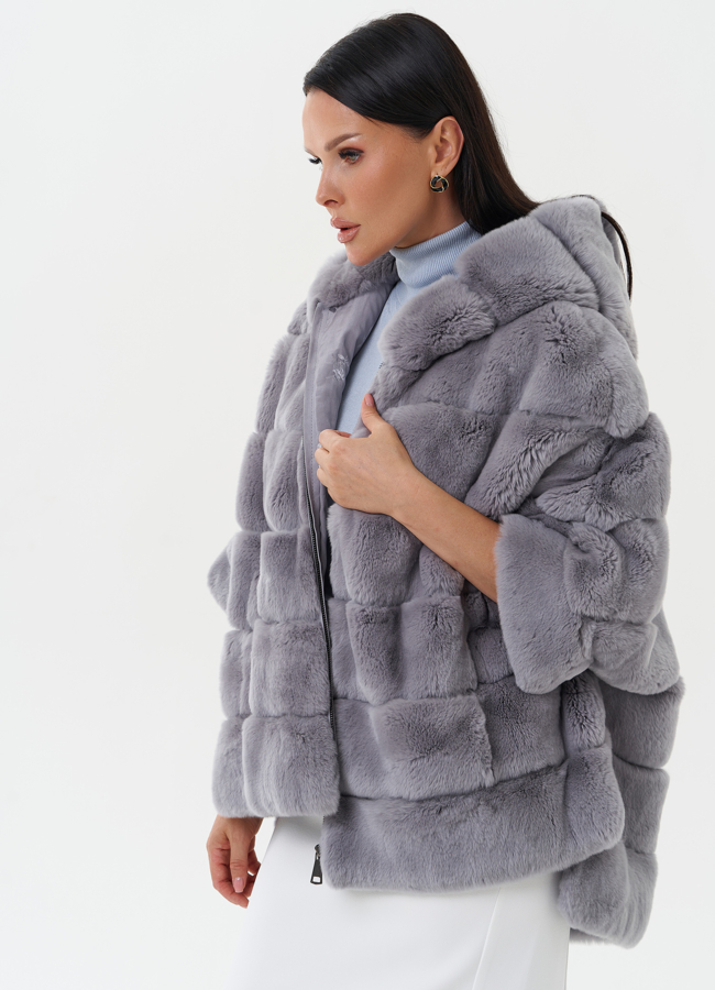 Шуба из меха кролика с капюшоном модель № 26147 универмаг малина