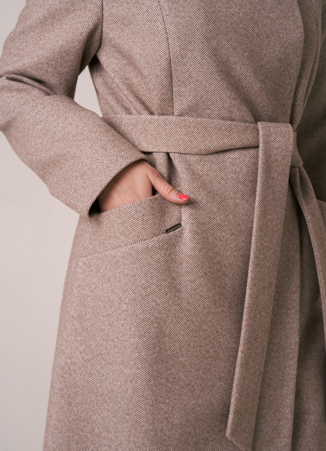 Женское удлиненное пальто со стойкой модель № 10820 в кредит