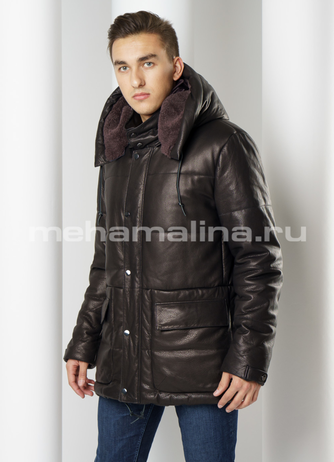 Пуховик Perre из натуральной кожи  модель № ПМ-93 универмаг малина