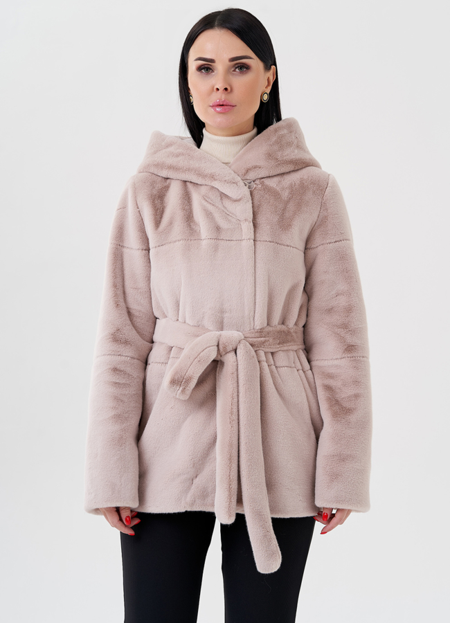 Женская куртка из искусственного меха с капюшоном модель № 23532 меха малина