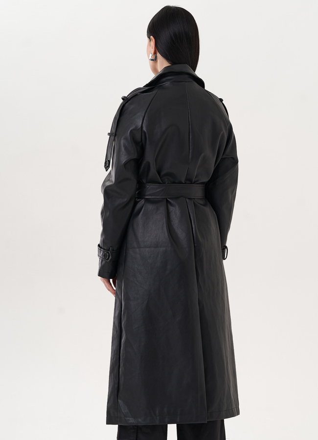 Тренч черного цвета из эко кожи модель № 26794 универмаг малина