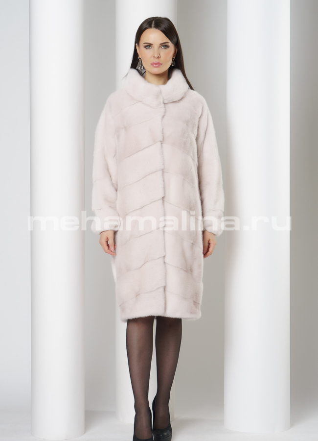 фото Светлая норковая шуба со стойкой  модель № S-754