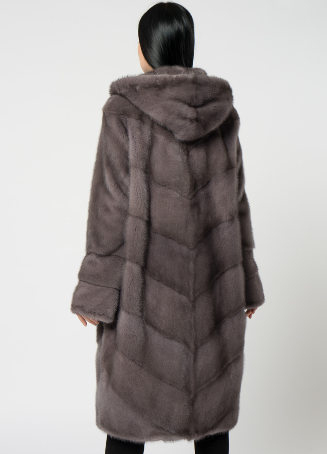 Светлая длинная шуба из норки модель № 1505 в кредит