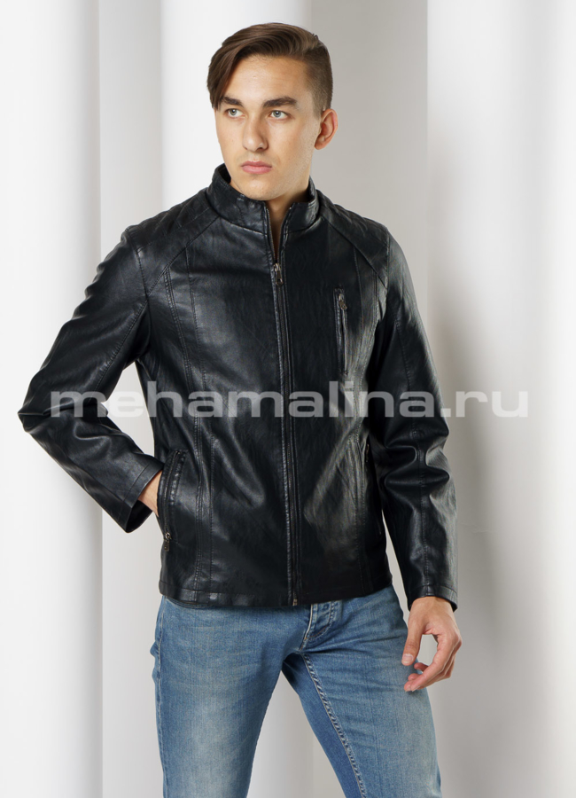Куртка из эко кожи черного цвета на молнии модель № 618 универмаг малина