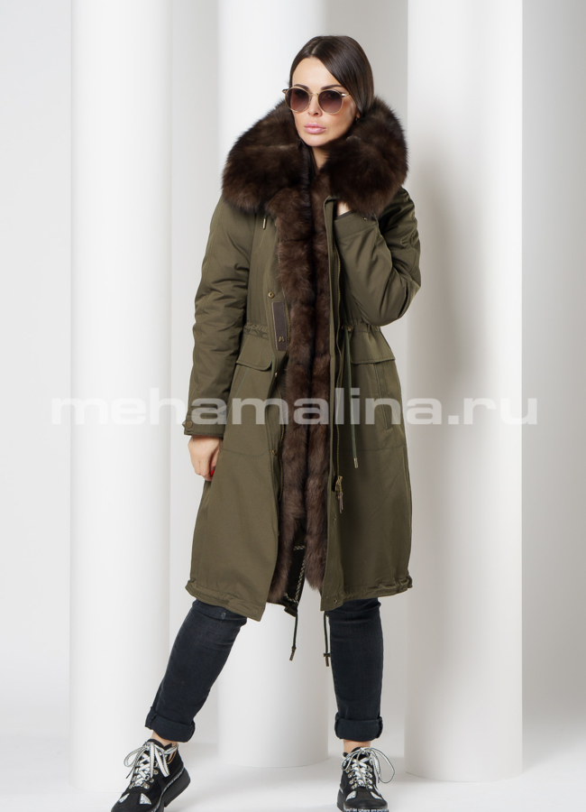 Парка в цвете хаки с капюшоном отделка песец модель № 1813 в рассрочку