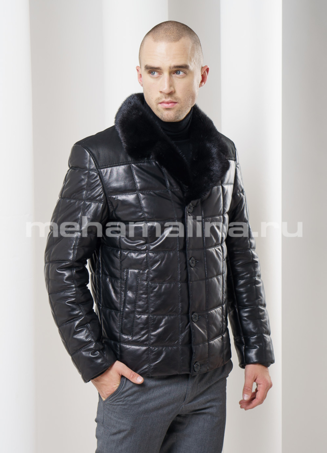 фото Кожаный пуховик с норкой модель № ПМ-53