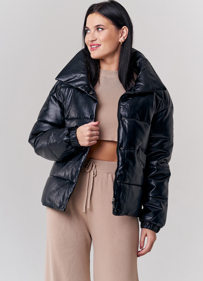 Куртка из эко кожи в черном цвете модель № 21826 универмаг малина